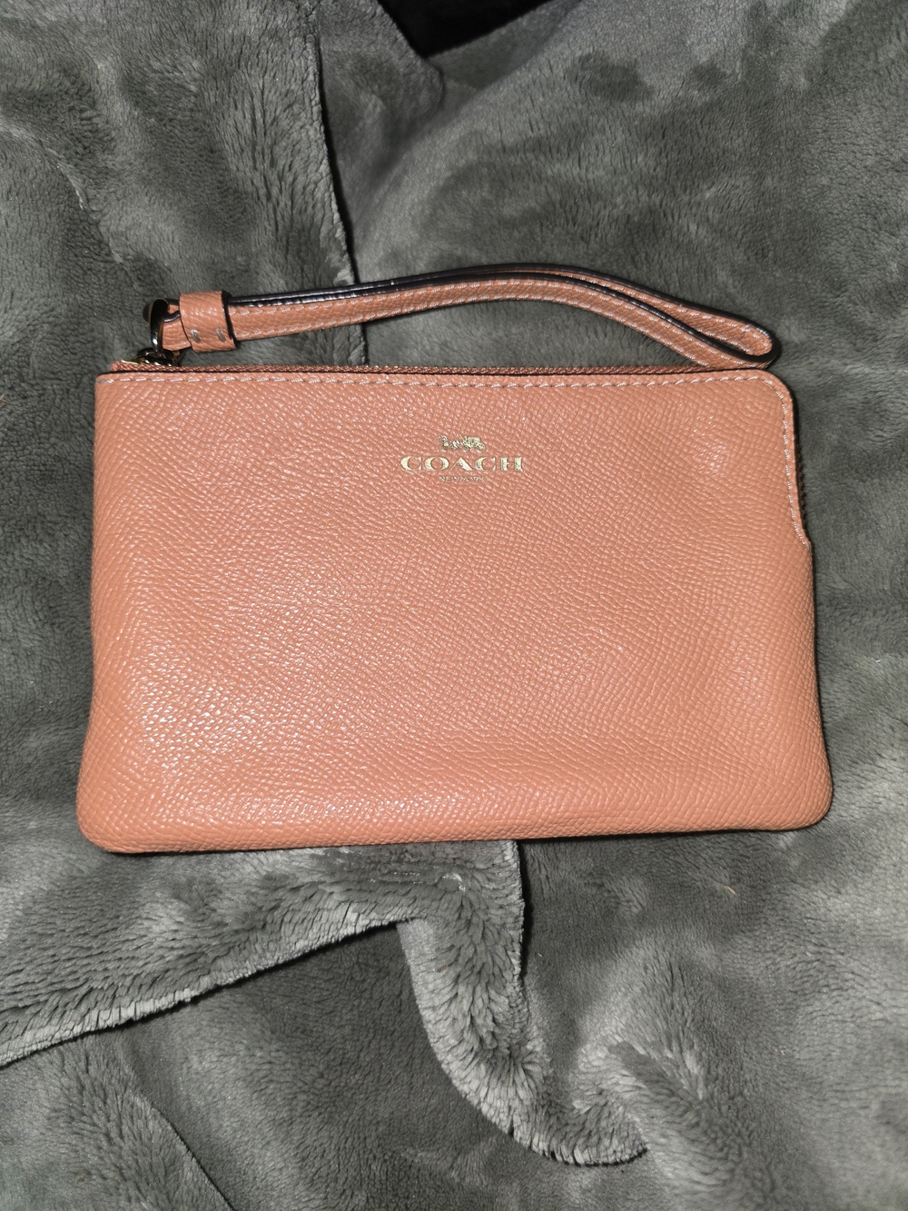 COACH Peach Crossgrain Leather Wristlet